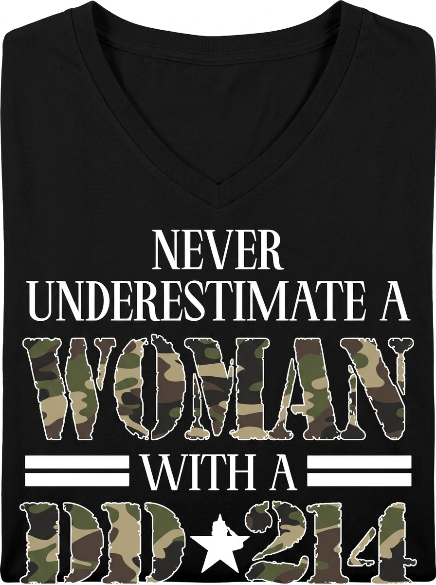 Woman DD-214 shirt, black v-neck